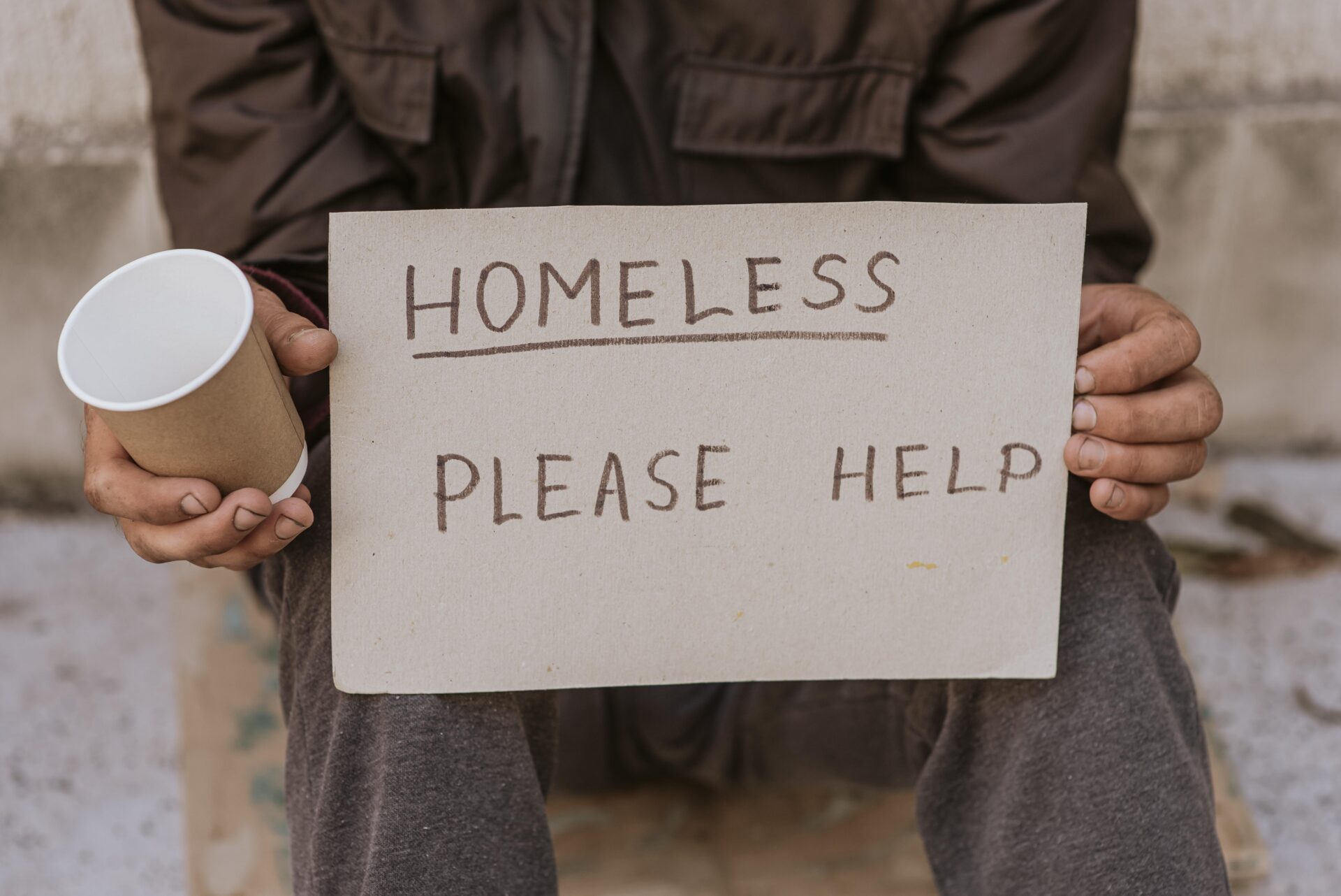 homeless man finding for help